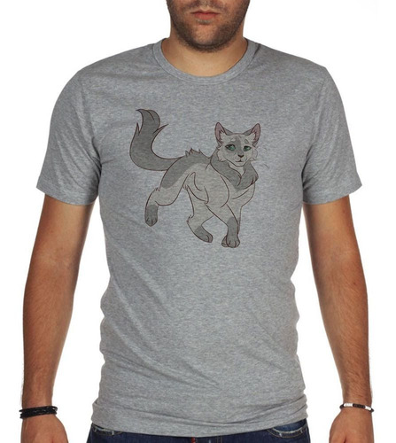 Remera De Hombre Gato Con Manchas Grises Caminando