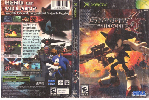 Shadow The Hedgehog Sonic Xbox Solamente Portada Original