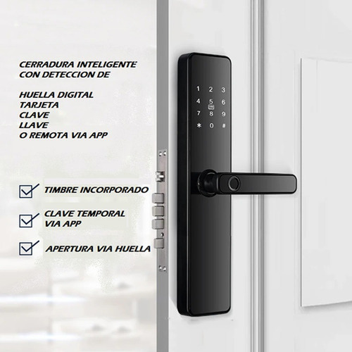 Cerradura Smart Lock Digital Huella Tarjeta Wifi Reforzada* Negro