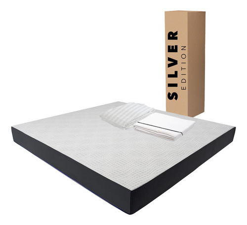 Colchón King Size En Caja 20 Cm + Sábanas + Protector Blanco Con Gris