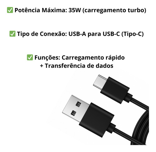 Cabo Usb Turbo Celular Tipo C Todas As Marcas - Universal Preto