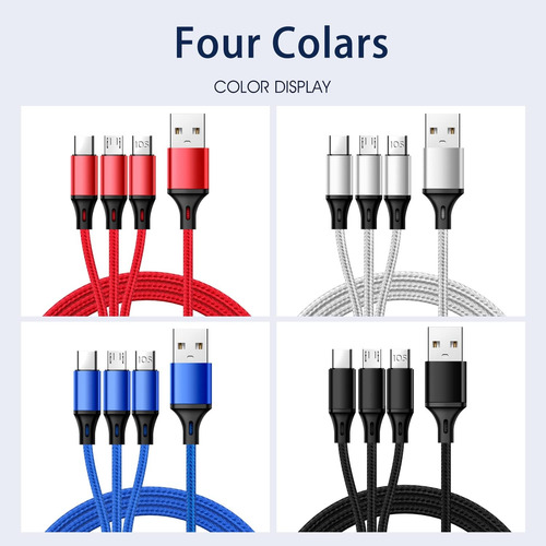 Cable De Carga Rápida Usb 3 En 1 Para Android Micro Tipoc