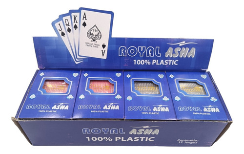 Baraja Poker 100% Plastico Asha Caja Con 12 Mazos