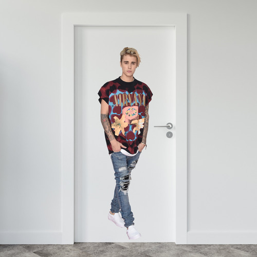 Vinilo Para Pared Puerta Tamaño Real Justin Bieber Modelo 1