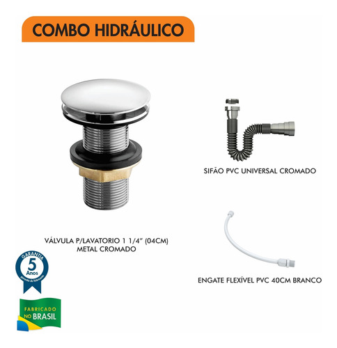 Kit C/válvula Click Up 1.1/2 + Sifão Cromado + Flexível