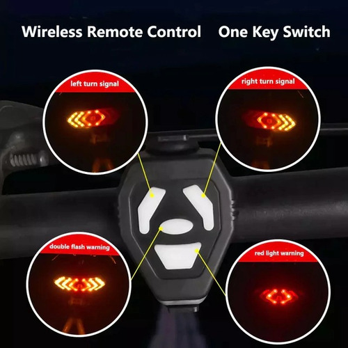 Luz Trasera Para Bicicleta Con Balizas + Control Negro
