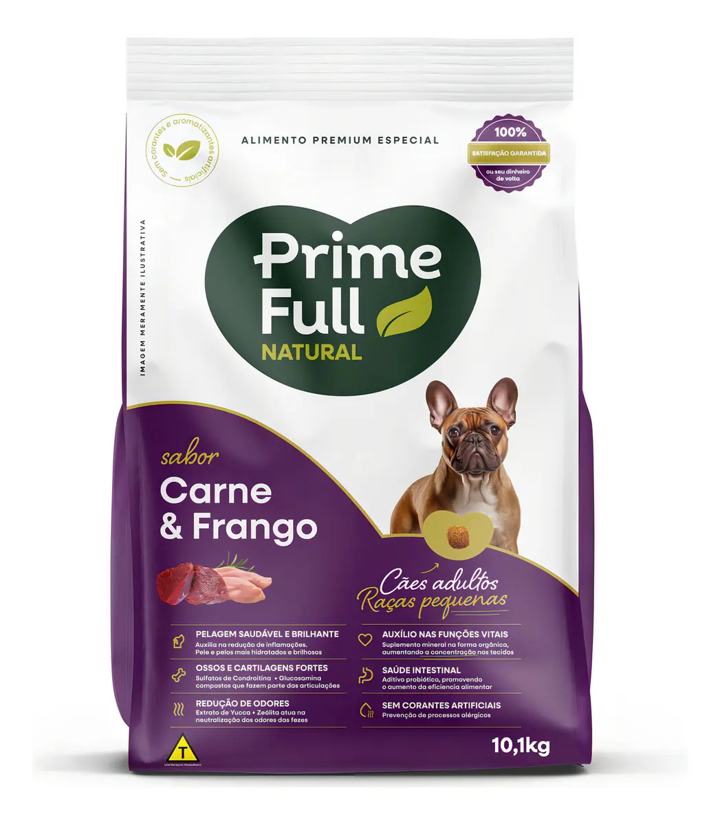 Ração Natural Prime Full Premium 10,1Kg Carne Frango Cães Pequenos Adultos