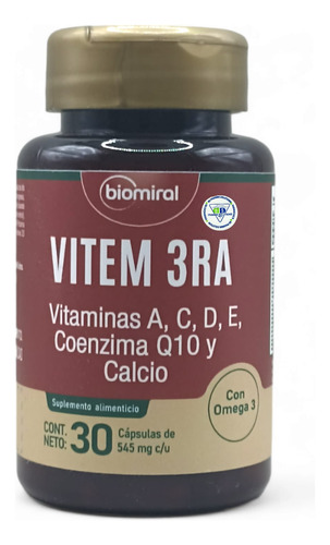 Vitem 3ra Vitaminas, Coenzima Q10 Calcio C/30 Cap Biomiral