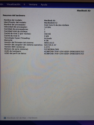Notebook Apple Macbook Air 2017 Core I5 8gb Ram 128gb Ssd Plateado (Usado)