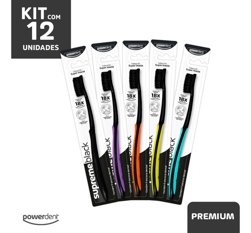 Kit Com 12 Escovas De Dentes Supreme Black C/ Cerdas Ulma