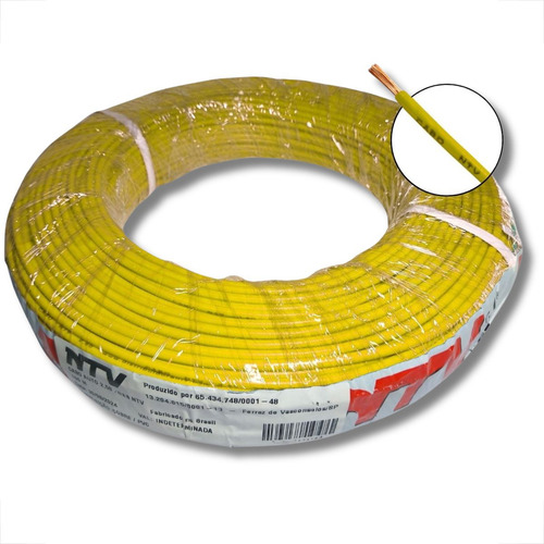 Rolo Cabo Auto 2.5mm Amarelo 100 Mts Fio Puro Cobre Flexível