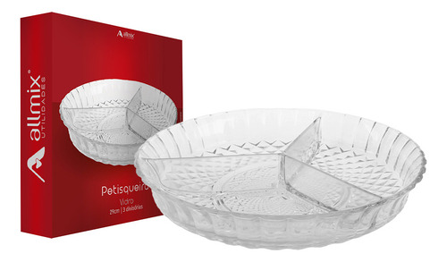 Petisqueira De Vidro Texturizada 3 Divisórias 29cm