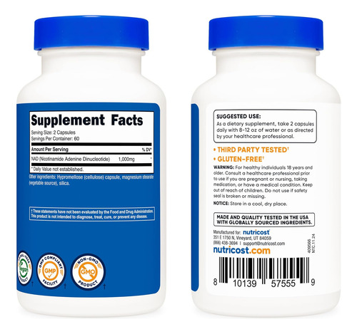 Nad+ Nutricost 1000mg 120 Cápsulas (importado) Sin Sabor
