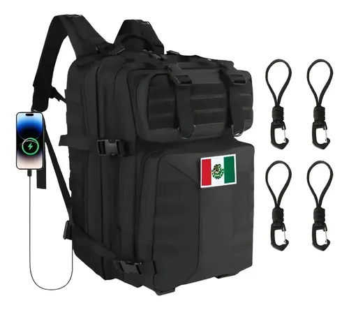 Mochila Senderismo Campismo 50 L Impermeable Equipado Con 4 Ganchos Tácticos Negro