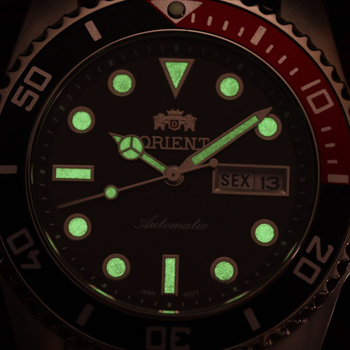 Relógio Orient Automático Submariner 469ss068nh Prateado Preto E Vermelho Preto