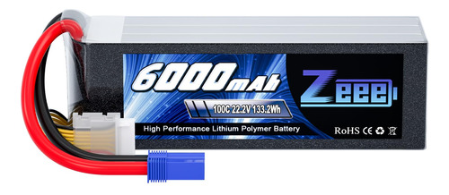 Zeee 22.2v 100c Mah 6s Lipo Batería Con Ec5 Conector Rc Ba.