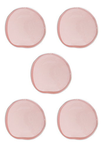 Set 5 Platos De Cristal Ondulado Rosa Orilla Plateada 32 Cm