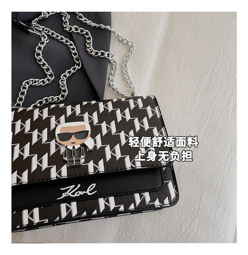 2024 New Rosy Karl Lagerfeld Bolso Bandolera De Cuero Color Negro