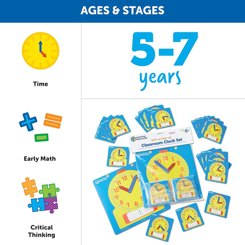 Learning Resources Write & Wipe Clocks Classroom Set - 25...