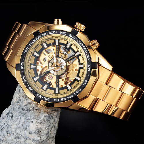 Relogio Masculino Dourado Forsining Luxo Inox Automatico
