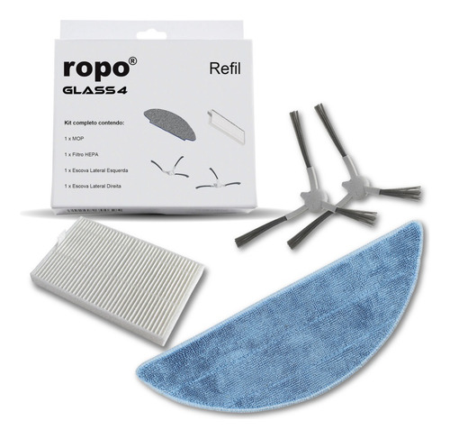 Combo Robô Aspirador Ropo Glass 4 + Refil Cor Preto 127/220V