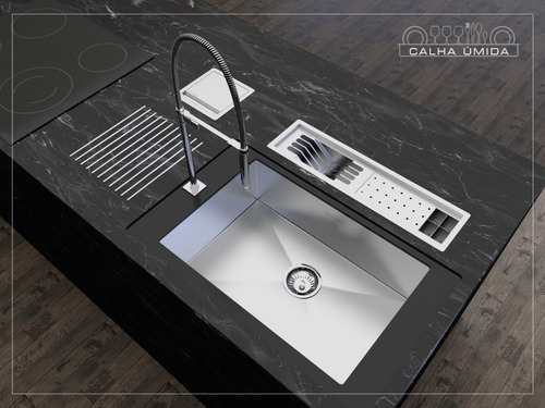 Calha Úmida Completa Sobrepor Canal Equipado Inox 60 Cm