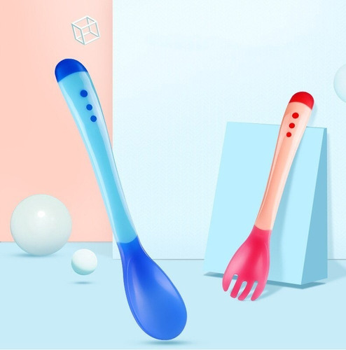 Cubiertos Cuchara Tenedor Para Bebe Flexibles Suave Sin Bpa Color Rosa