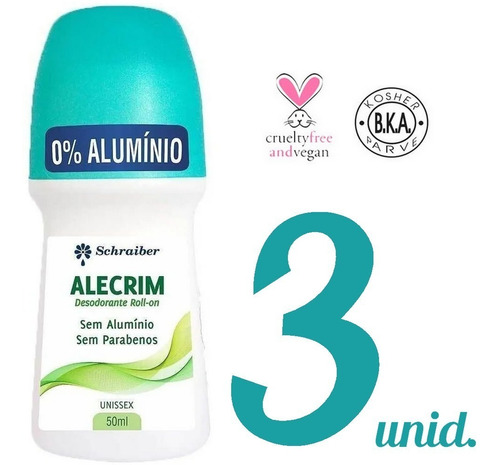 Desodorante Vegano Sem Alumínio Roll-on De Alecrim Kit C/ 3 Fragrância Alecrim