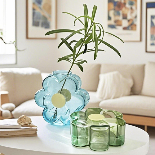 Soporte De Flores De Vidrio Vasaje Decorativo De Brote Azul