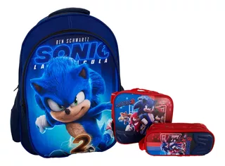 Kit Morral Maleta Sonic + Lonchera + Cartuchera