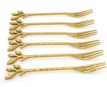 Comprar Tenedore Postre Copetin Hoja Dorados Acero Inoxidable X6