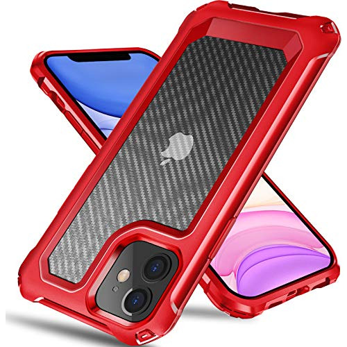 Funda Para iPhone 11 Rojo 6.1 Pulgada Duro Fibra De Carbon R