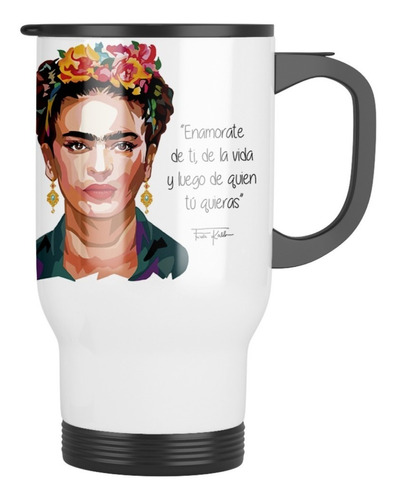 Taza Termica Acero Con Tapa Frida Kahlo 4