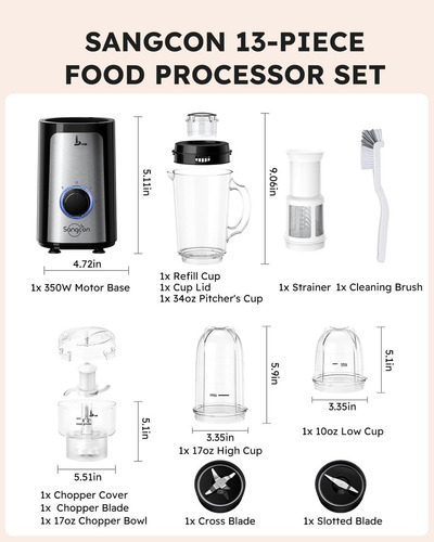 Combo De Licuadora Y Procesadora De Alimentos 5 En 1 Sangcon