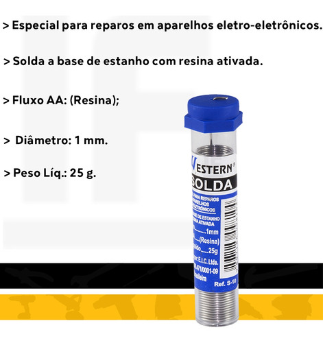 Tubo De Solda Estanho Western 1mm P/ Eletrônicos 25gr.