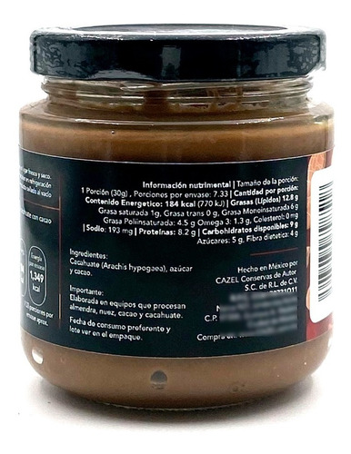 Imagen 3 de 5 de Crema De Cacahuate Con Cacao Oaxaca 100% Natural 220g