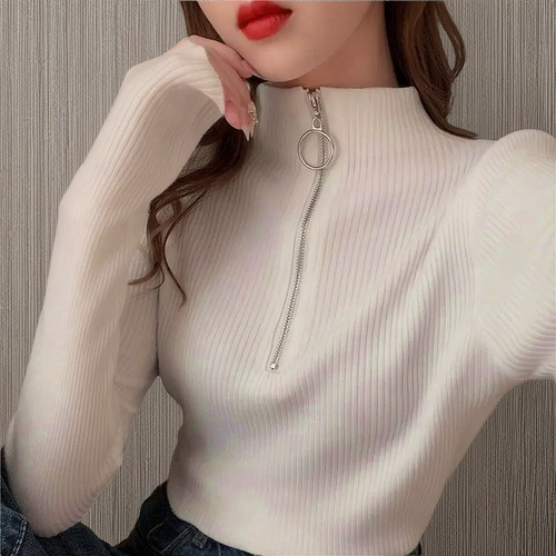 Camisa Negra De Cuello Alto Con Medio Cuello Alto Para Otoño