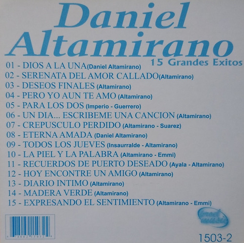 Daniel Altamirano Cd 15 Grandes Éxitos Vol.1 Dios A La Una