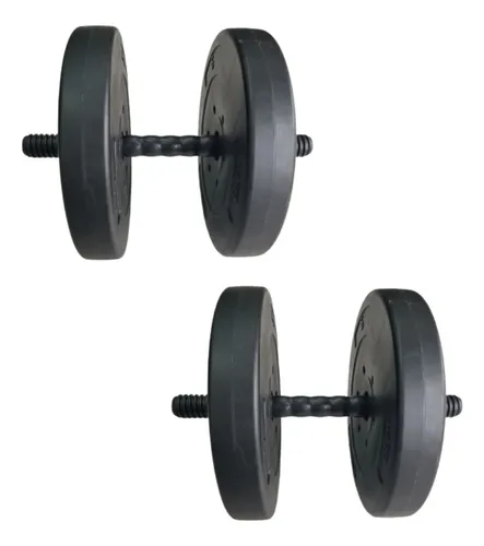 Kit Set Barra Discos Pesas + 2 Mancuernas + 20 Kg Fitnesas