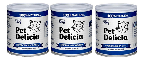 Kit 3 Ração Úmida Pet Delícia Gatos Hipercalórica - 320g