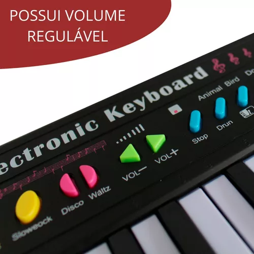 Teclado Piano Musical Iniciante Infantil 37 Teclas Microfone Cor Preto