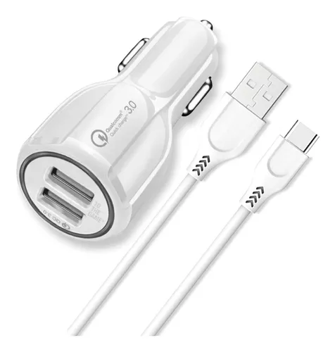 Cargador de Coche doble usb 2.1A con cable micro usb blanco para móvil