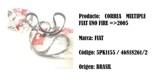 Correa Multiple Fiat Uno Fire Original 2005=  (5pk1155) 