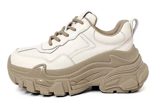 Zapatillas de Polipiel Beige con PLATAFORMA para Mujer