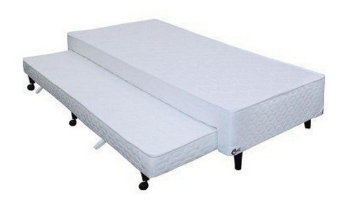 Cama Box Castor Solteiro Poli Branco Acoplado 100x200x27cm 