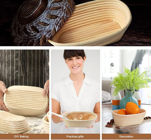 Cesta Ovalada Para Hacer Pan Banneton, Ratán Natural De 25 C
