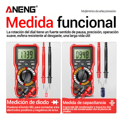 Aneng SZ301 Multímetro Digital Portátil Lcd Ac/dc