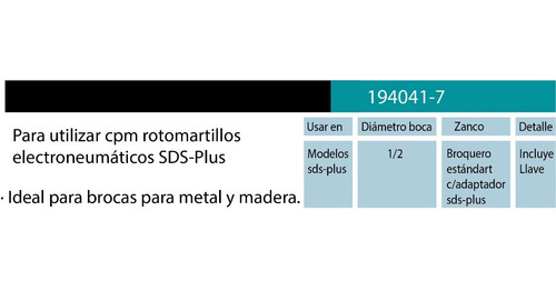 Imagen 2 de 4 de Broquero 1/2 Con Adaptador Sds Plus 194041-7 Makita