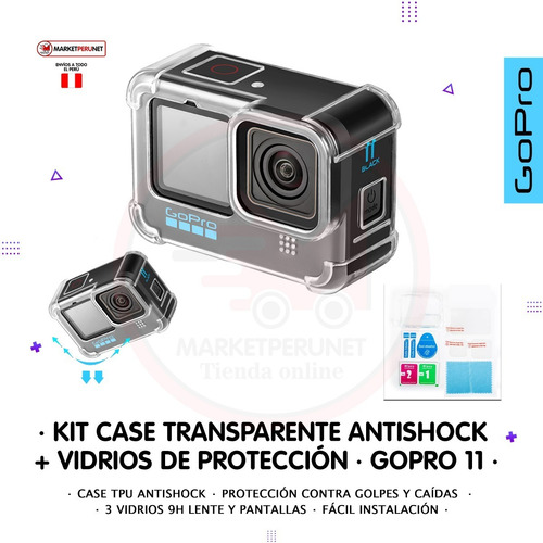 Imagen 5 de 8 de Kit Gopro 11 Case Antishock Tpu + Protectores Pantalla