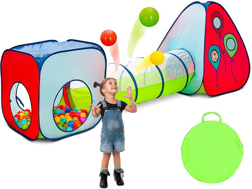 Túnel Bebés Niños Con Cubo Para Pelotas Y Casita De Juegos